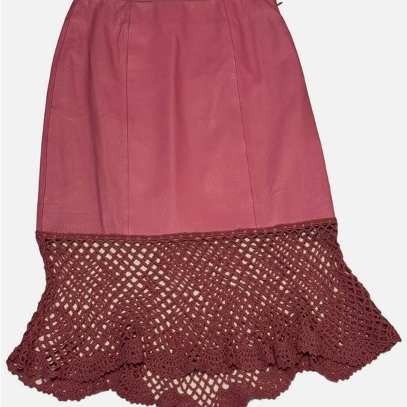 Vintage Metro Style Genuine Leather Pink Mesh Midi Skirt Size 6 Sissy CD Drag - Picture 6 of 7
